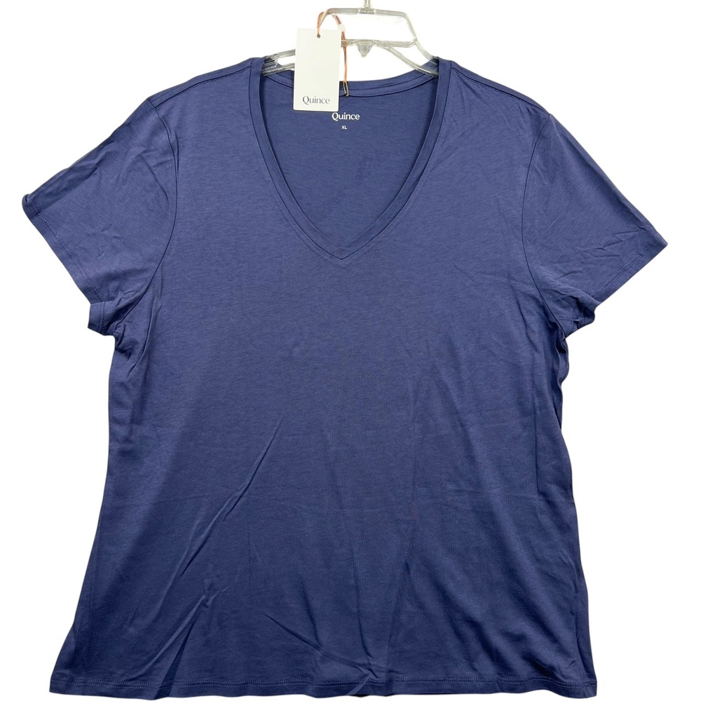 Quince V-Neck Tee Women XL Storm Blue Cotton Modal Short Sleeve LB125706-JDAVN01